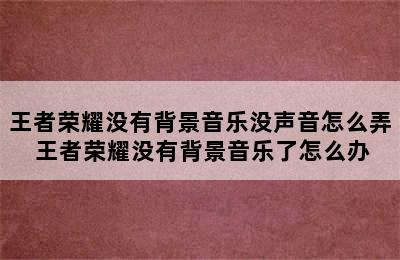 王者荣耀没有背景音乐没声音怎么弄 王者荣耀没有背景音乐了怎么办